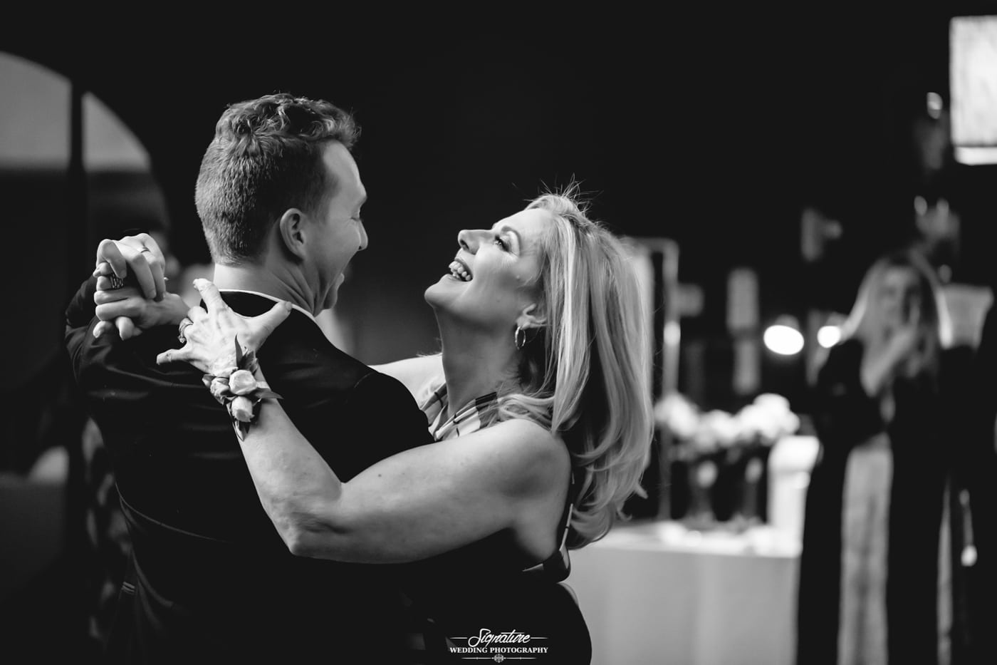 Mother and son dance black and white