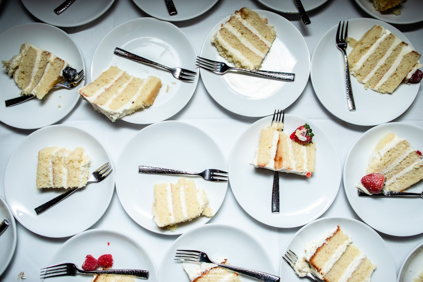 Slices of wedding cake on plates