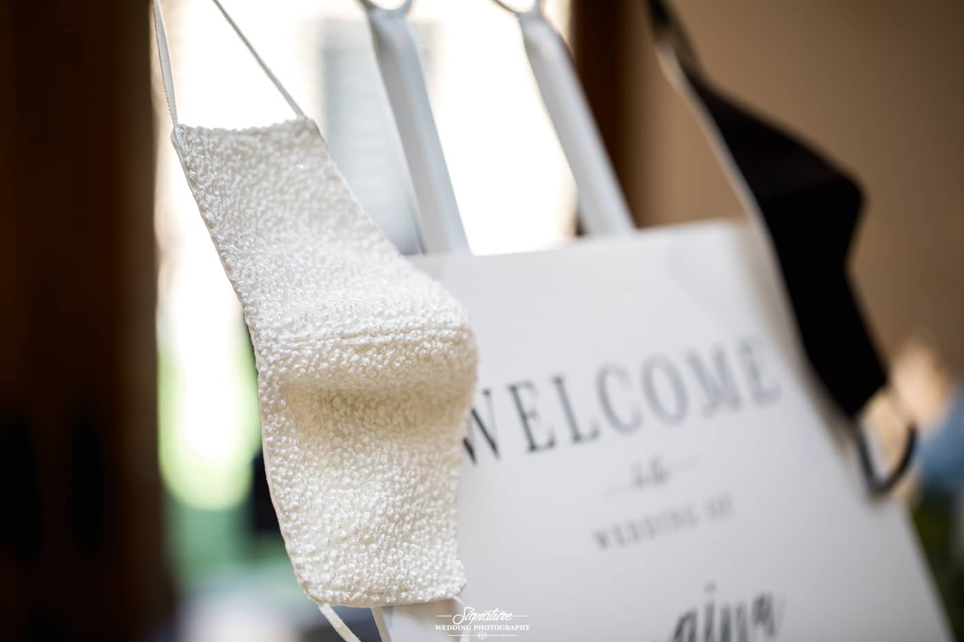 Wedding welcome sign with face masks