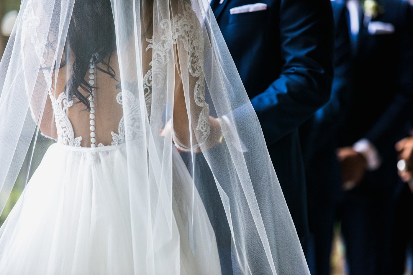Back of bride's dress with veil