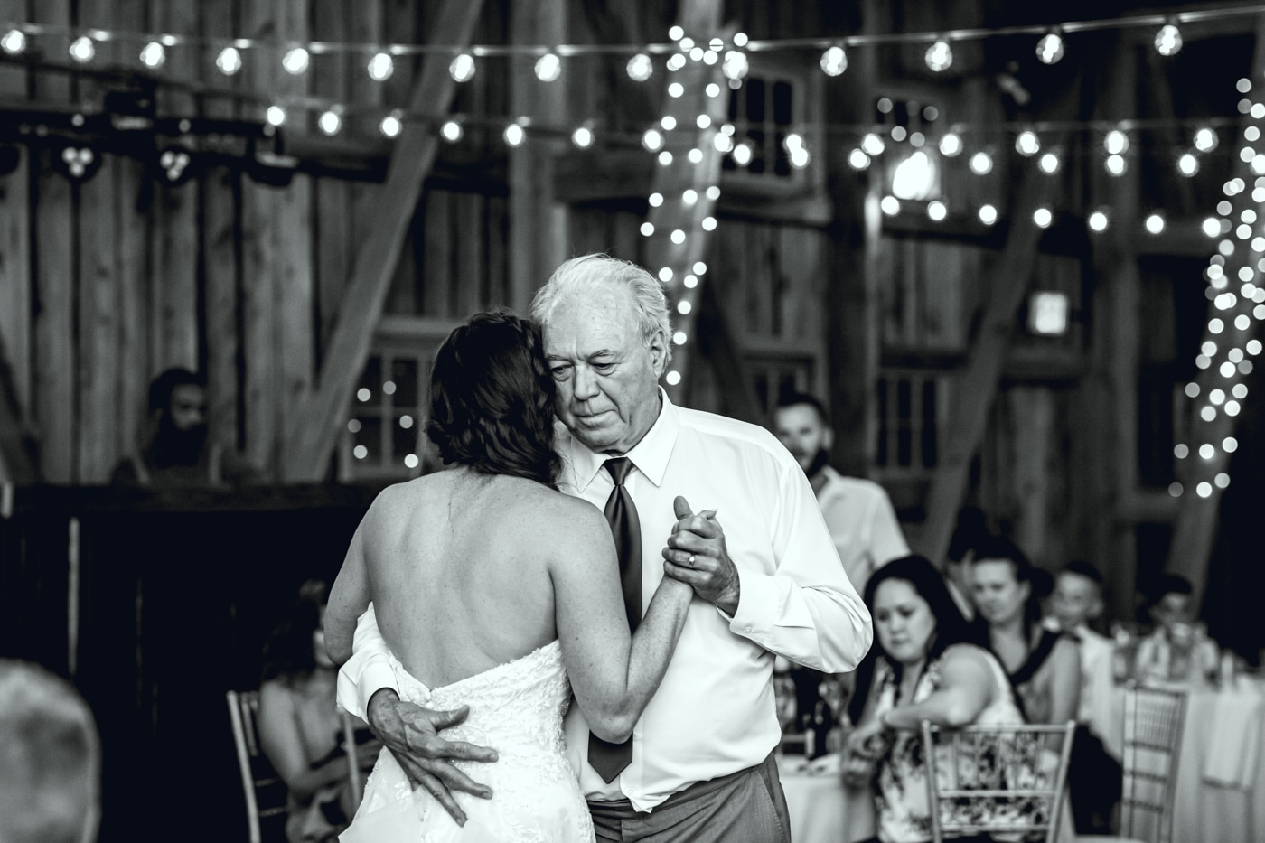 Father and daughter dance and reception black and white