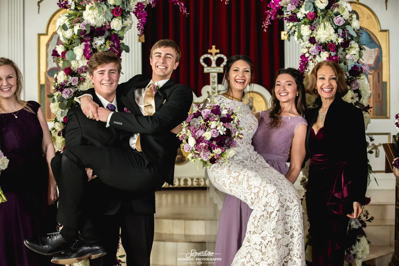 Best man and maid of honor pick up bride and groom