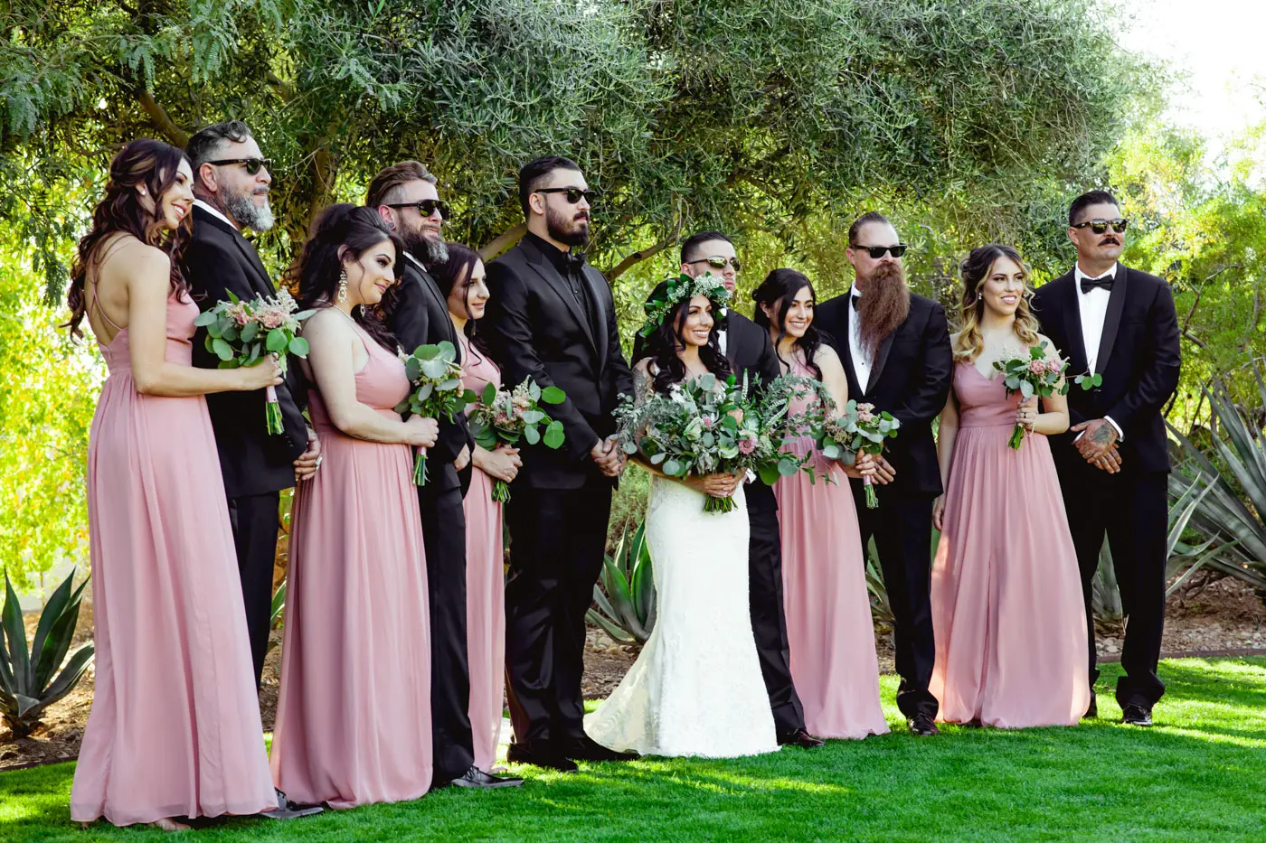 Bride and groom with wedding party