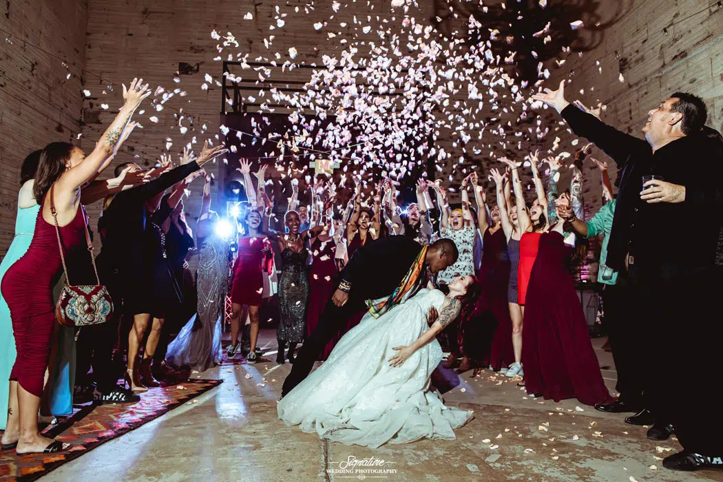 wedding couple flower pedal shower