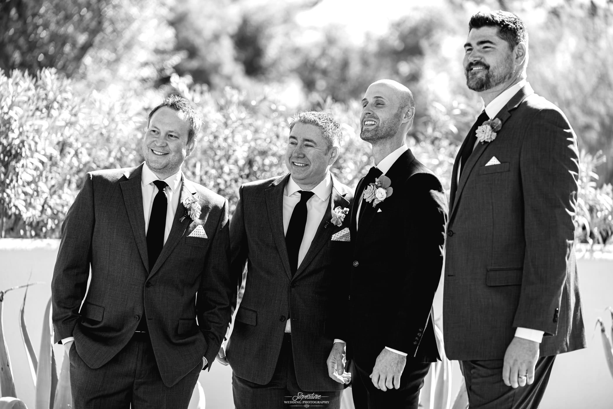 Groom with groomsmen black and white