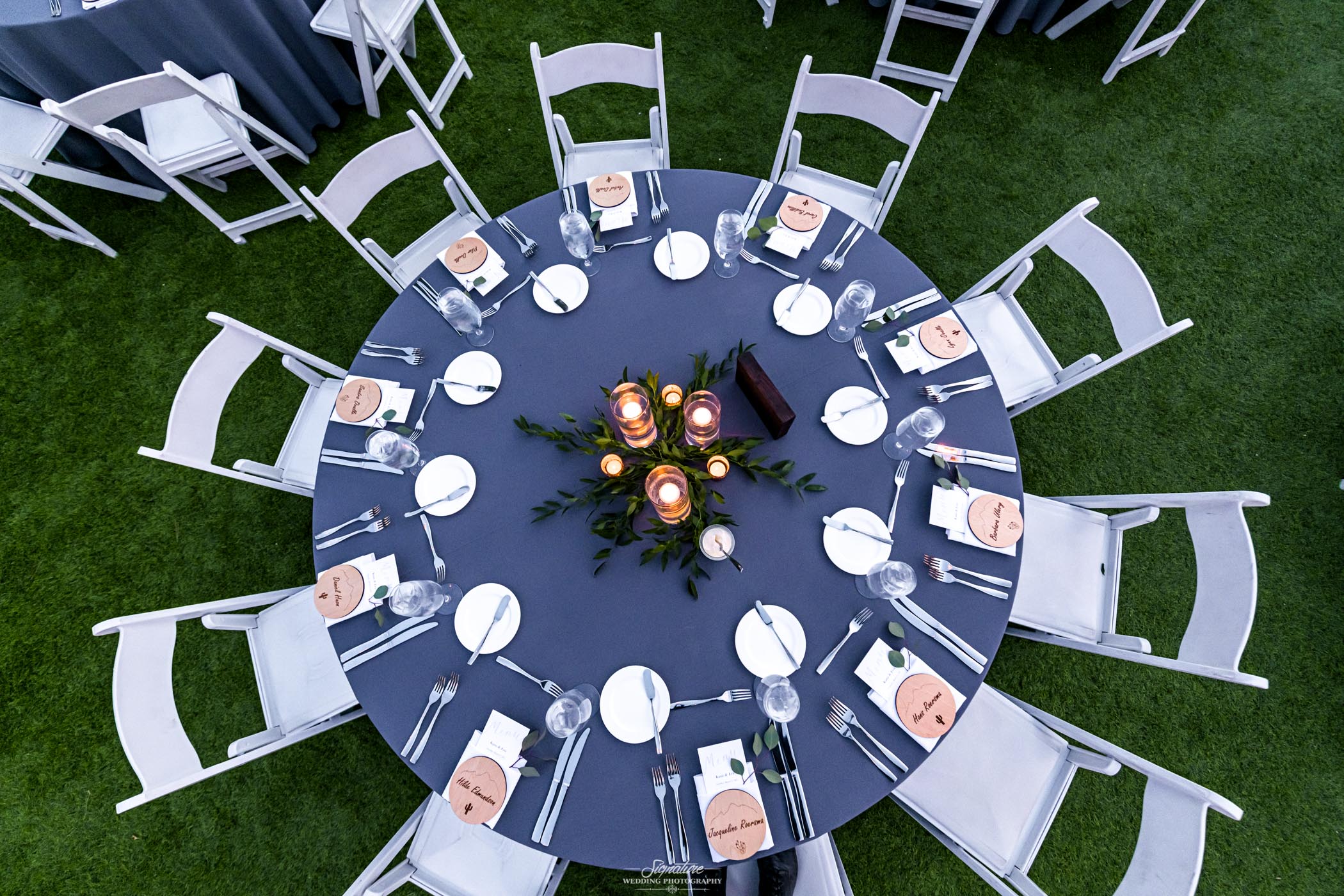 Arial view of reception table set up