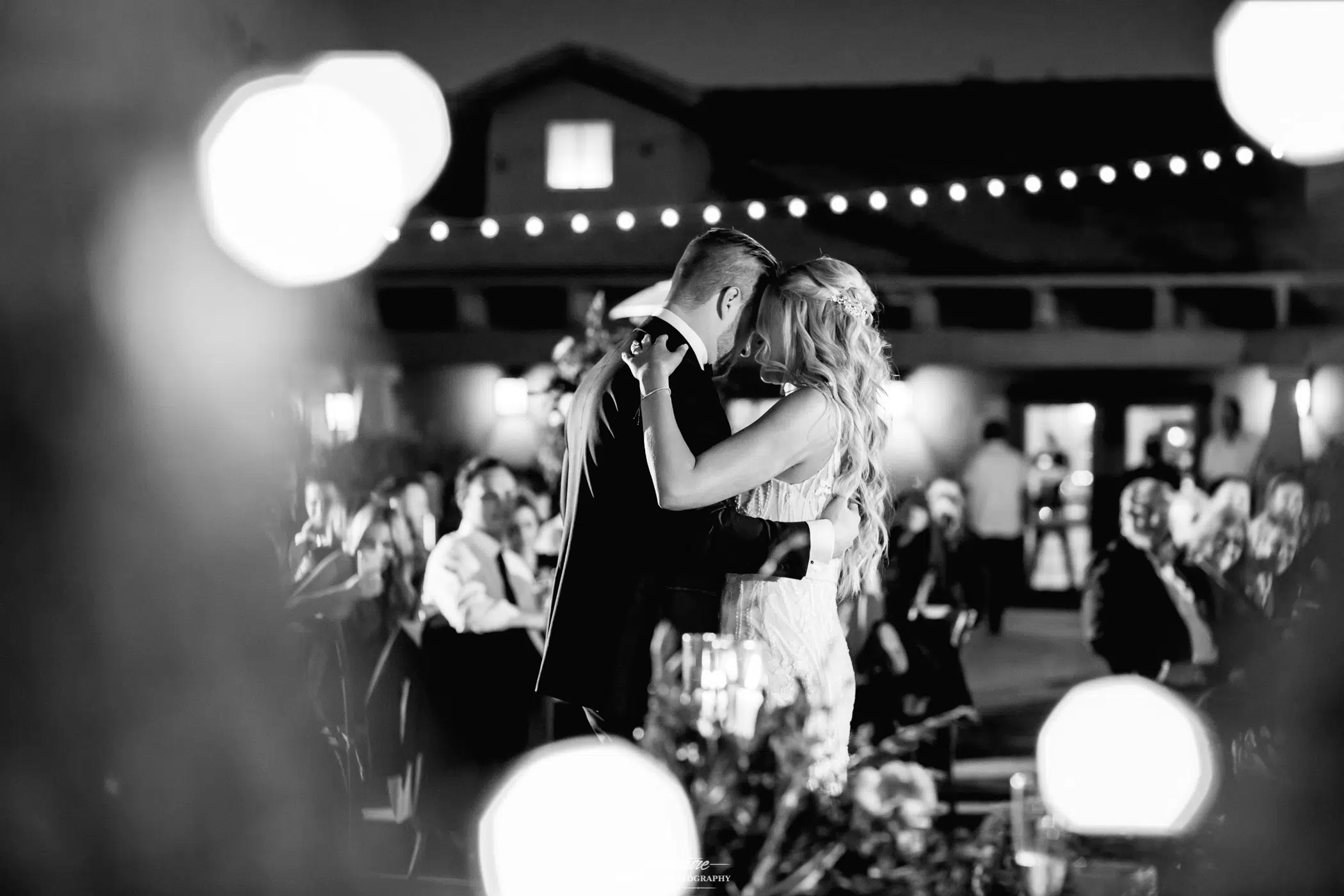 Bride and groom first dance black and white