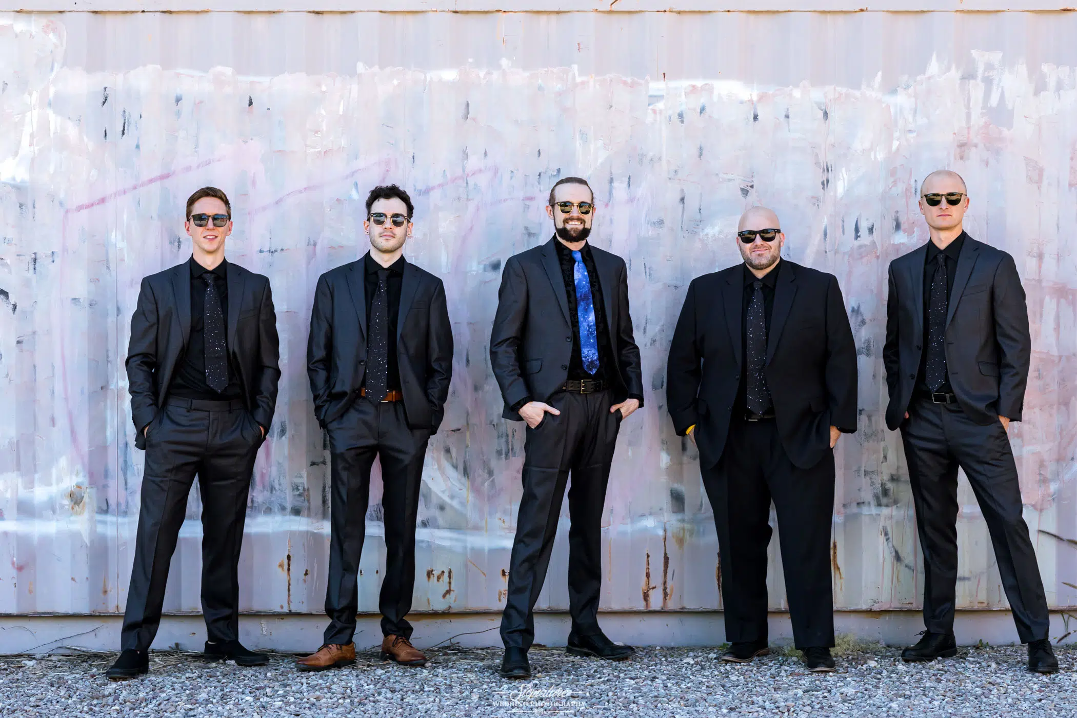 Groom and groomsmen with sunglasses