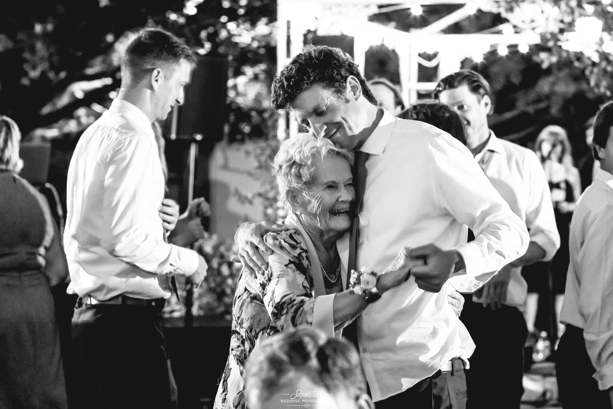 Man dancing with matriarch black and white