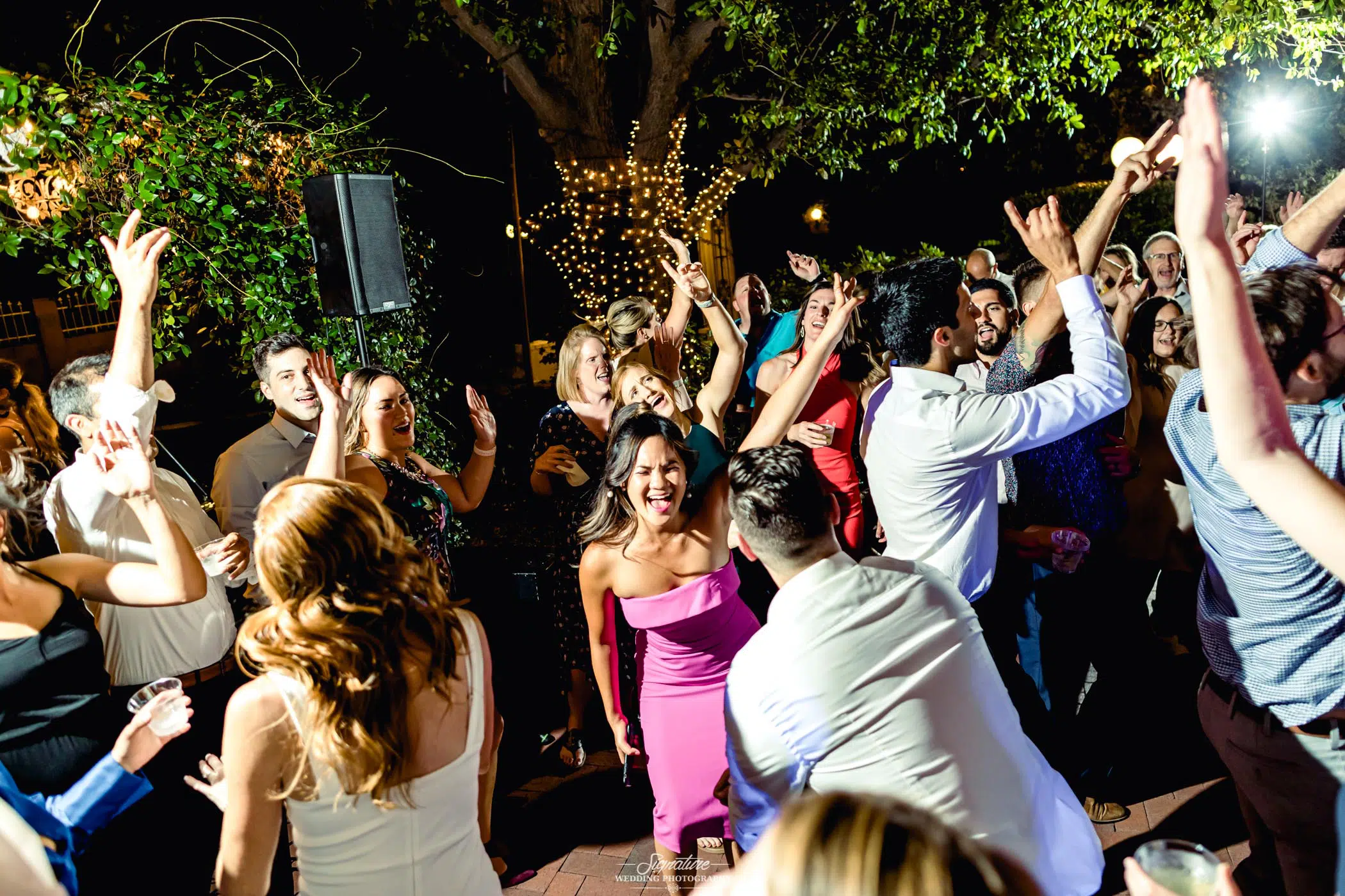 Wedding guests dancing