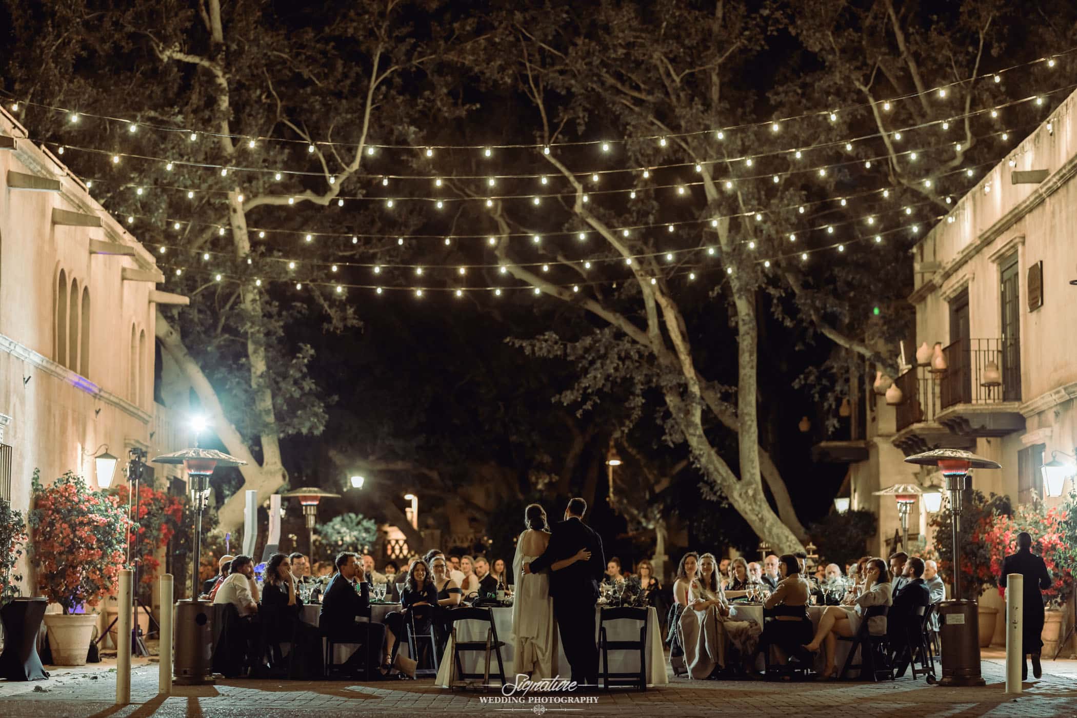 Wedding reception under sting lights