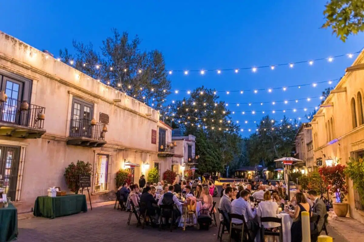 Wedding reception under sting lights