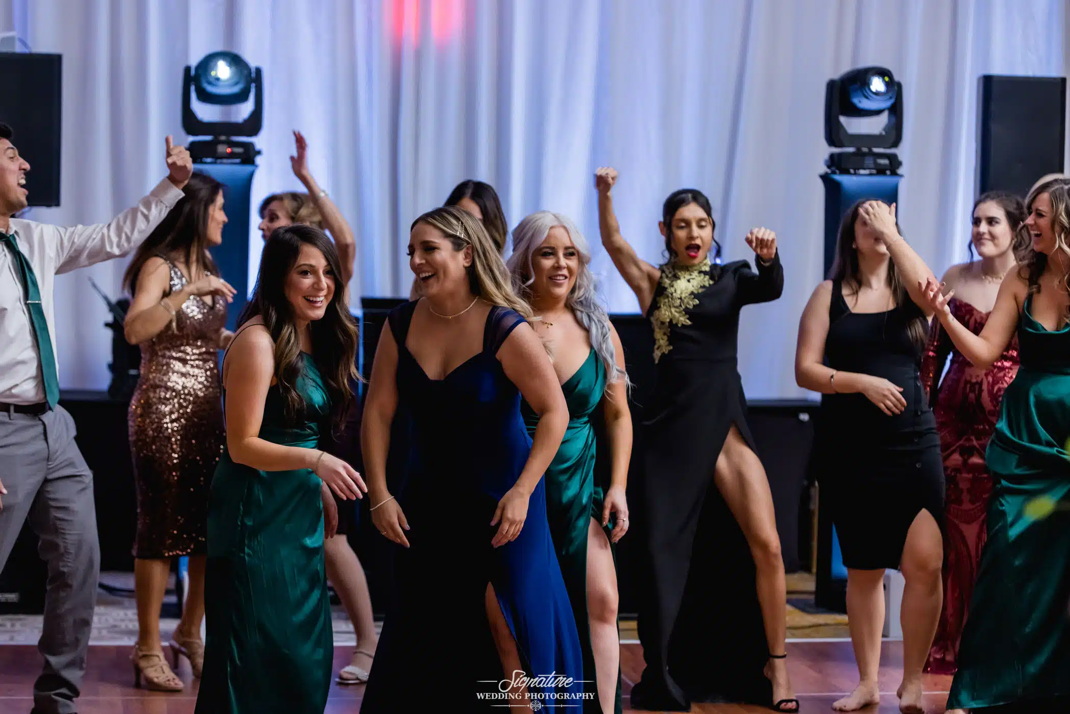 Wedding guests dancing