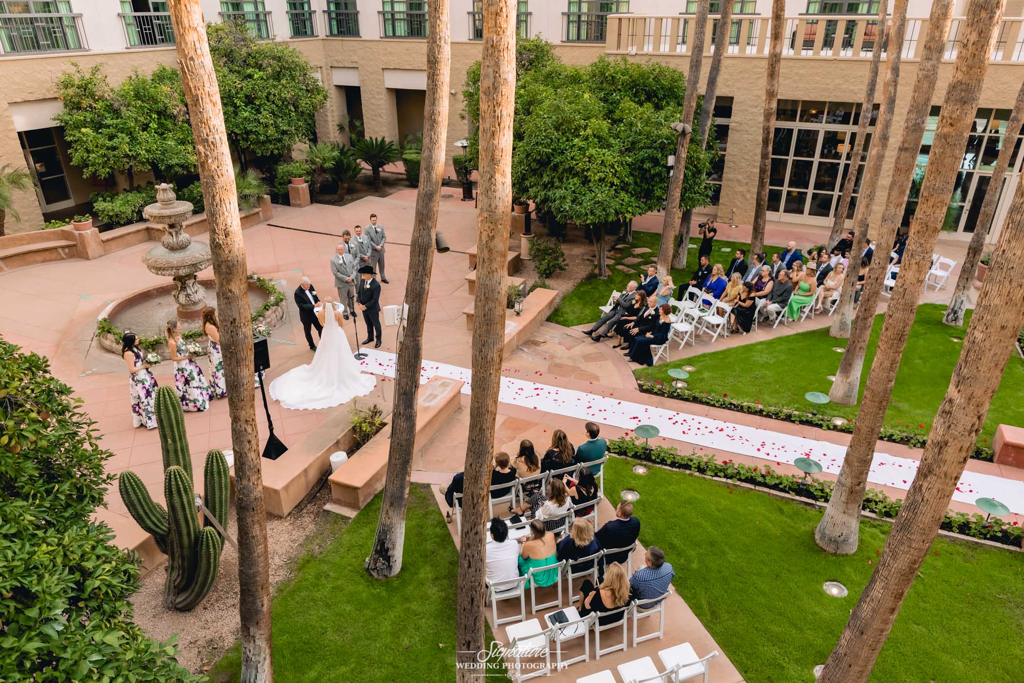 Aerial view of wedding reception