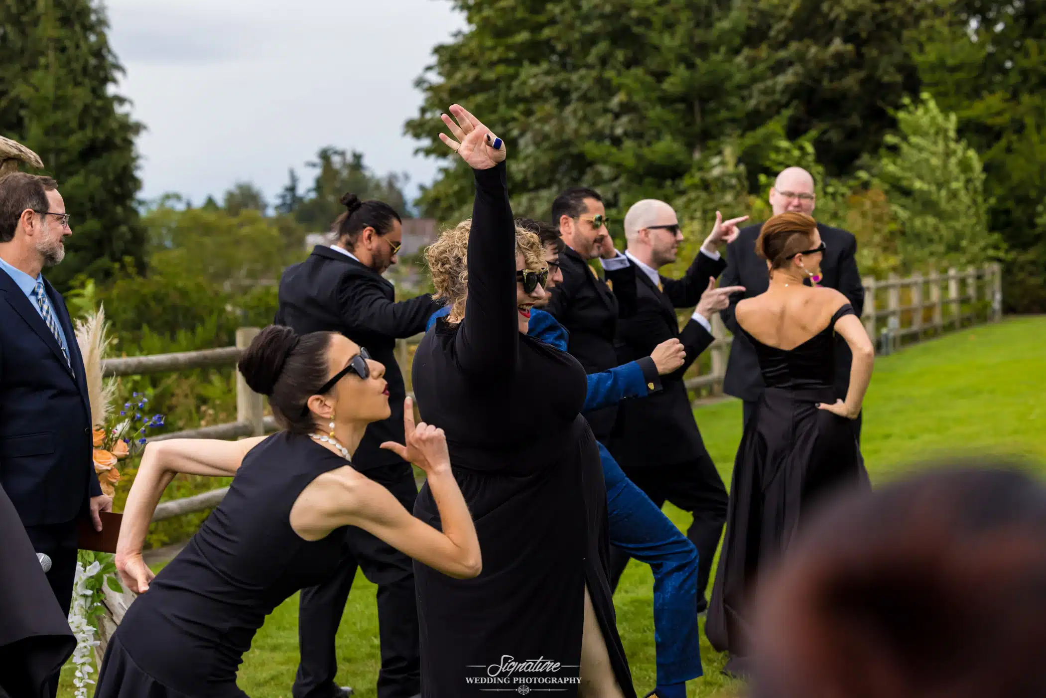 Wedding party doing funny pose