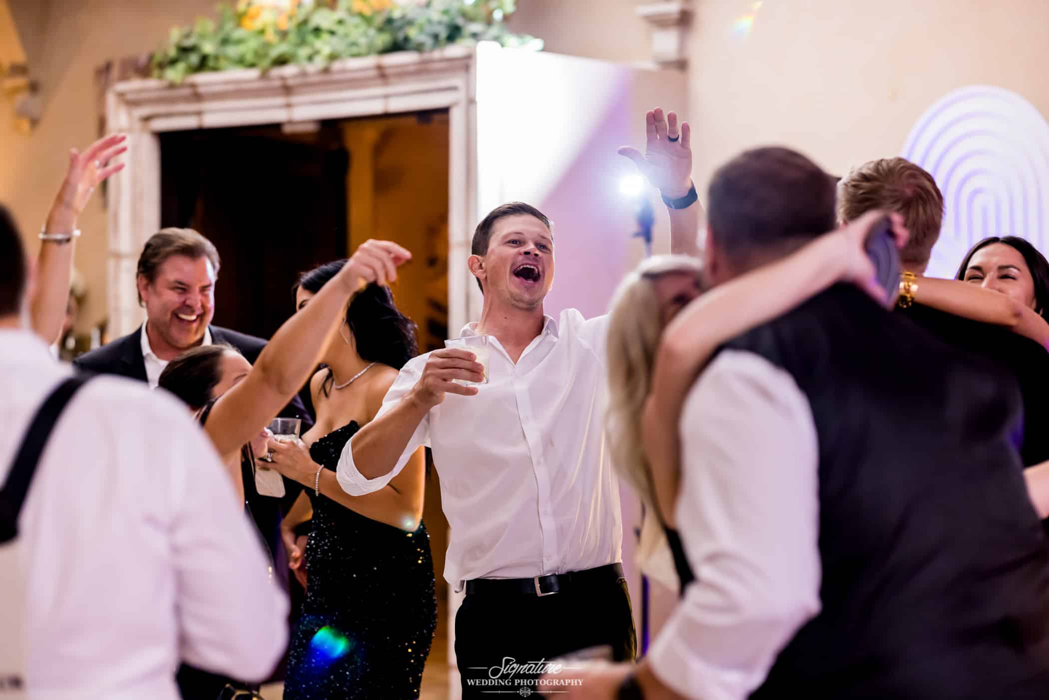 Wedding guests dancing