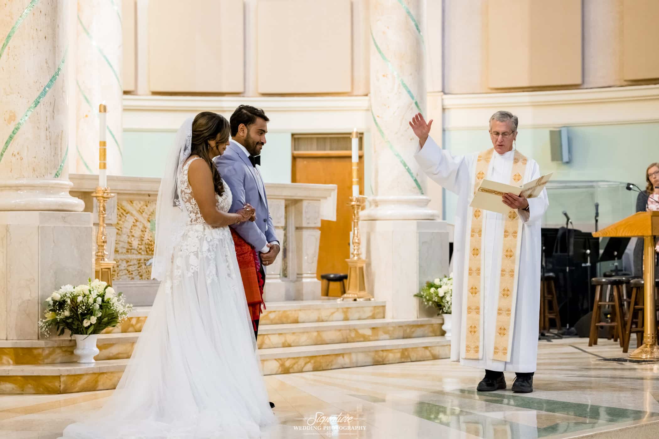 Bride and groom inside church