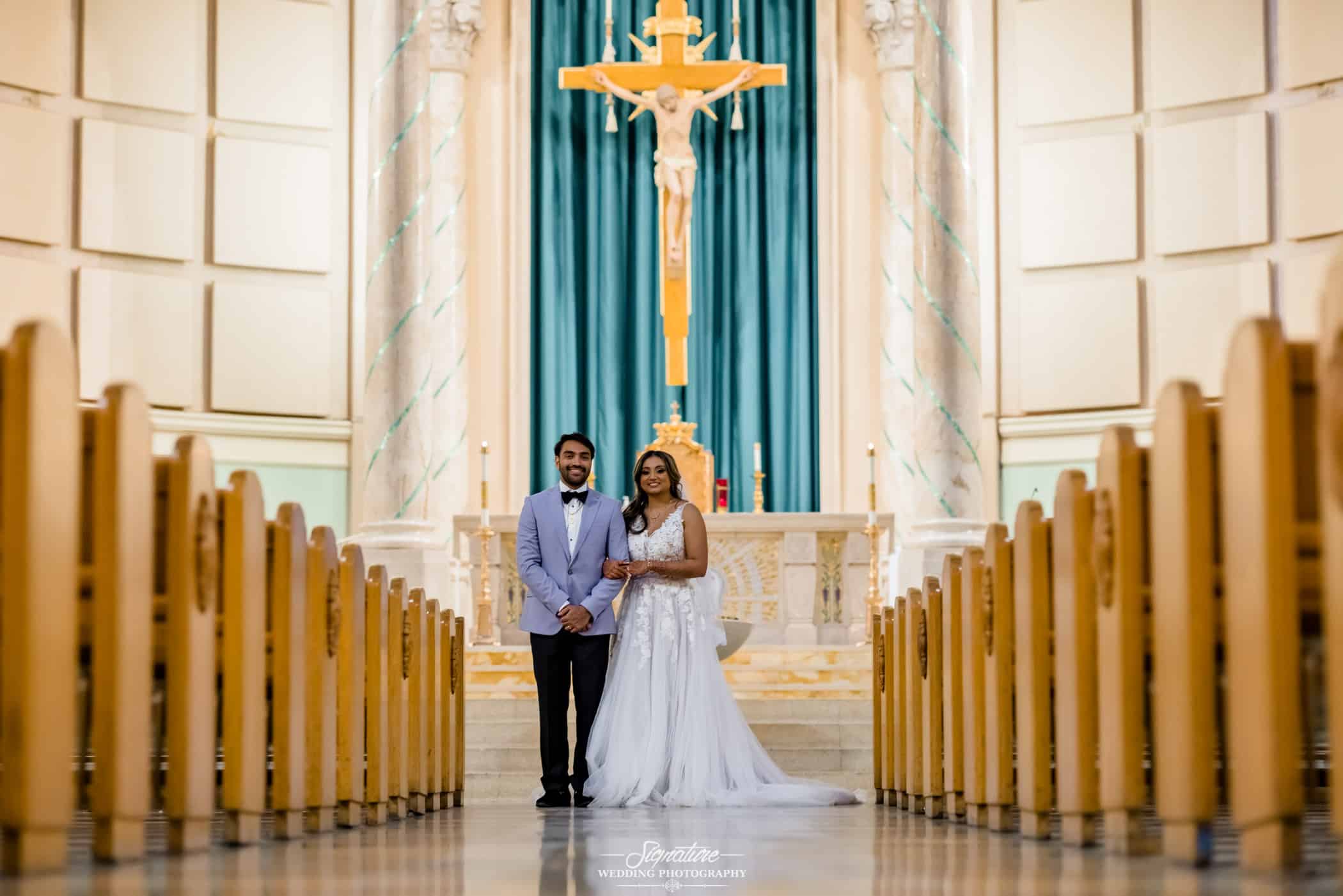 Bride and groom inside church