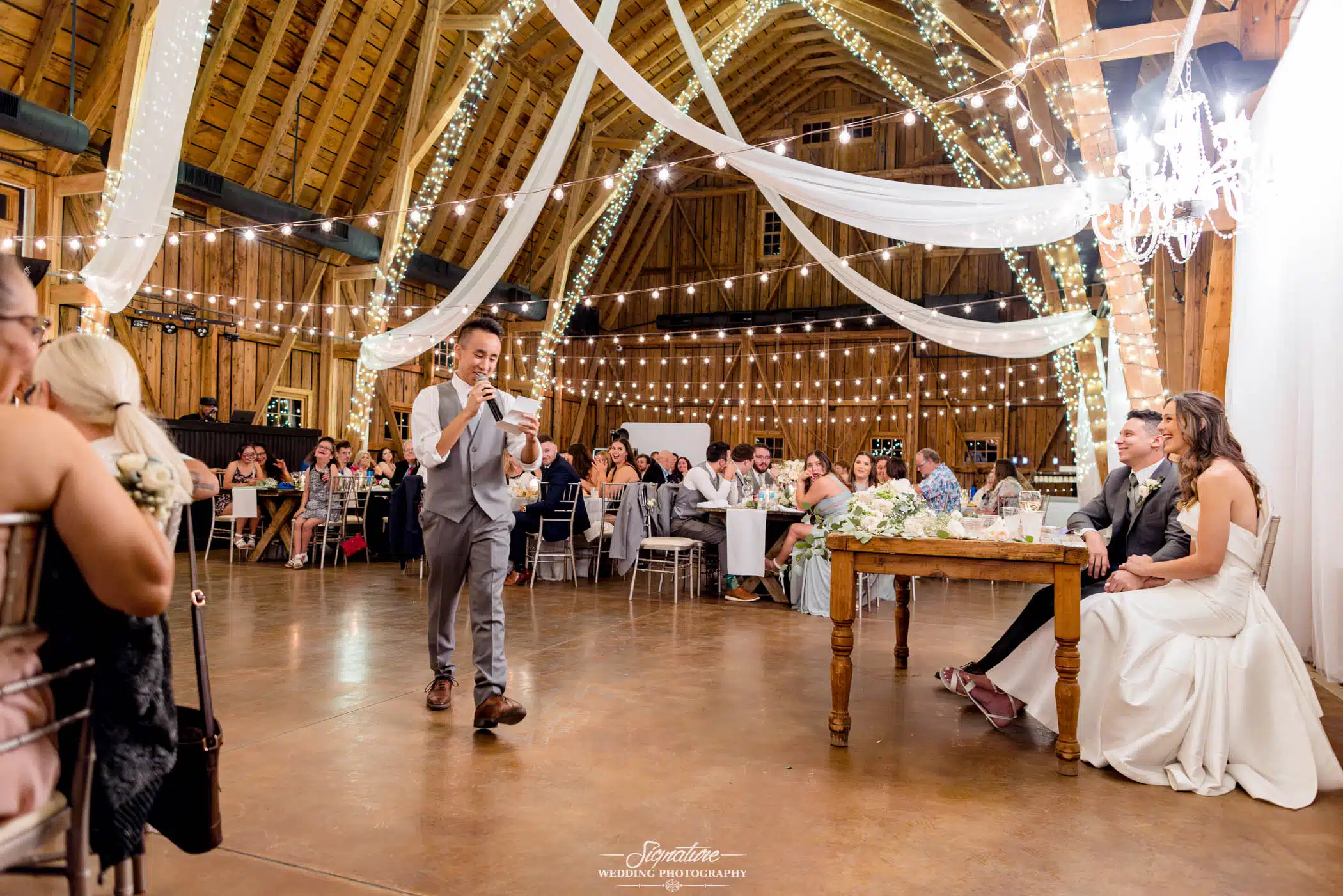 Image by Signature Wedding Photography best man giving a speech at a wedding reception